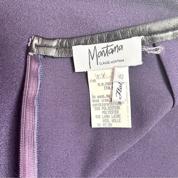 VTG Claude Montana Purple Pencil Skirt SZ 42/M Faux Leather Trim Classic Retro - Picture 10 of 10